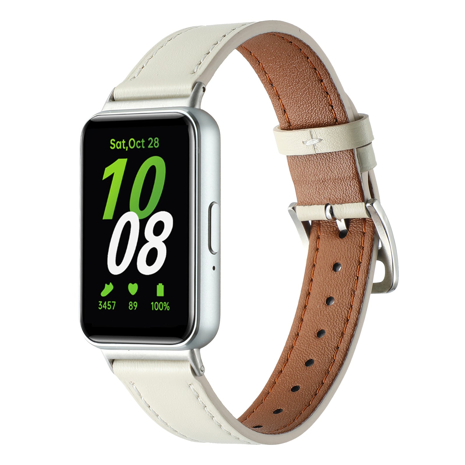For Samsung Galaxy Fit3 Genuine Leather Watch Strap Band Replacement - Beige For Samsung Galaxy Fit3 Genuine Leather Watch Strap Band Replacement - Beige